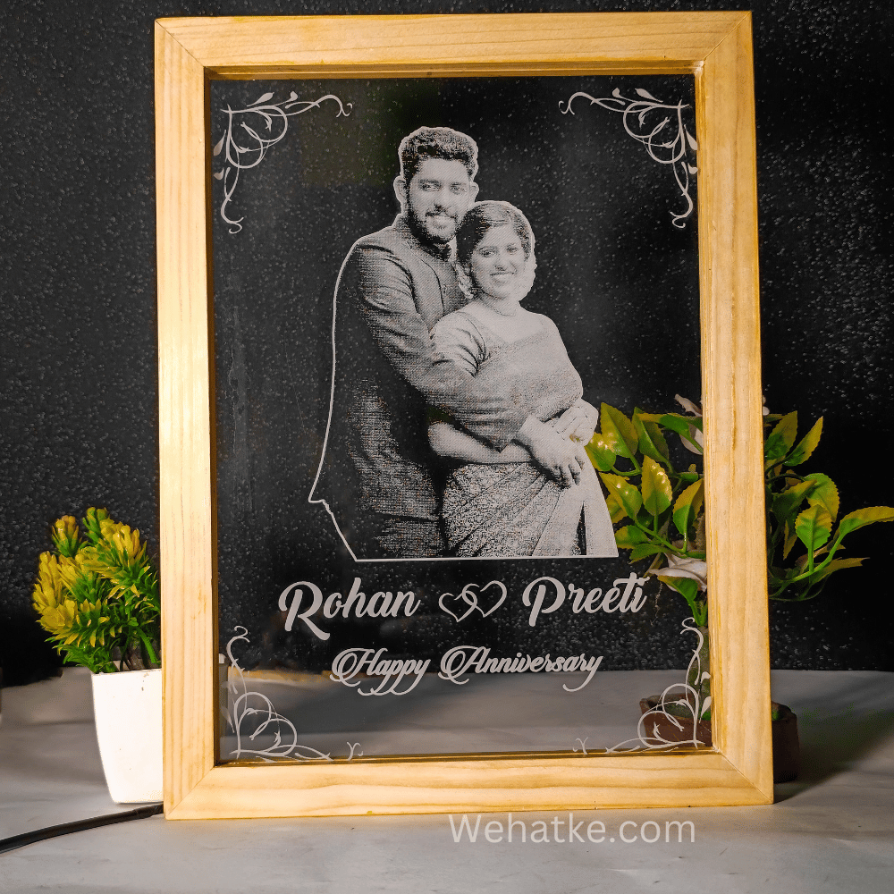 Customized Engrave Wooden Led Frame for Couple