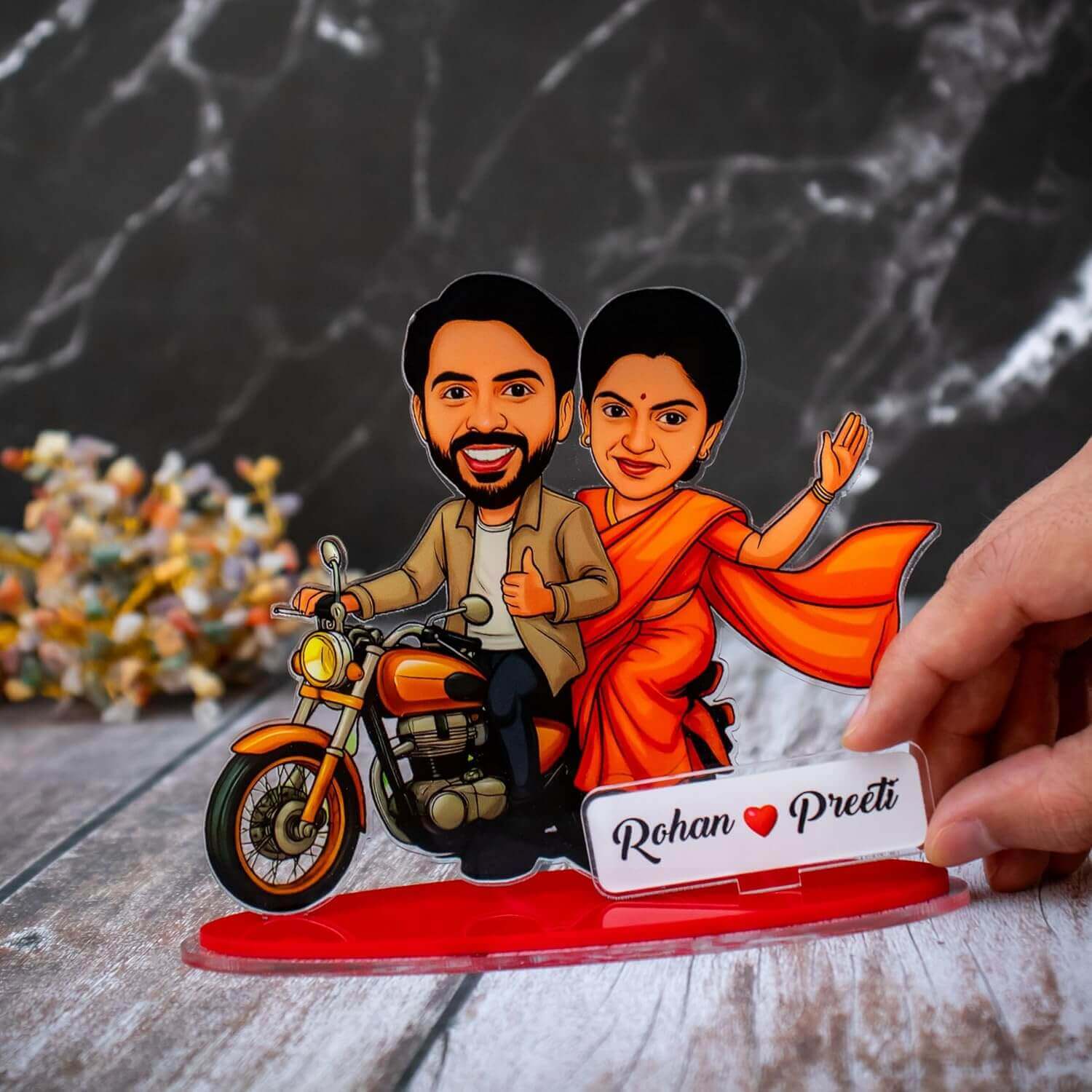 Couple Bike Standee  with Custom Cartoon Faces