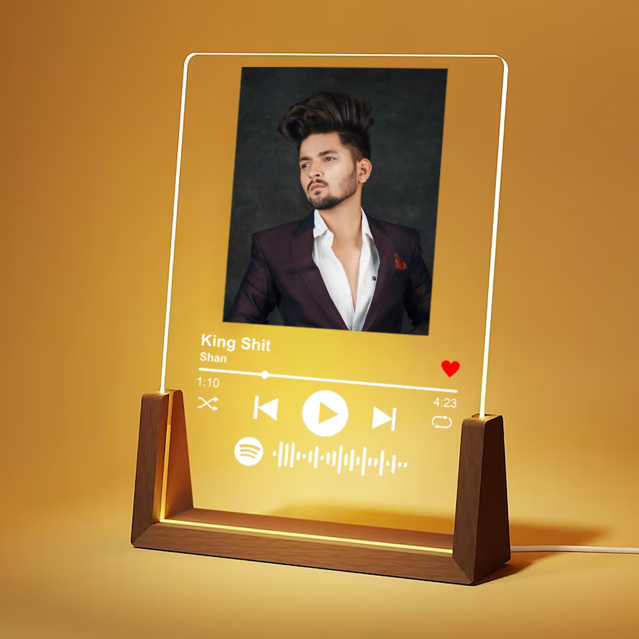 Customized Spotify Lamp With Wooden Base