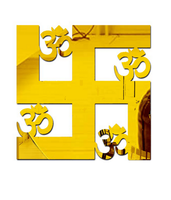 Diwali SWASTIK Design 3D Acrylic Decorative Golden Mirror Wall Sticker
