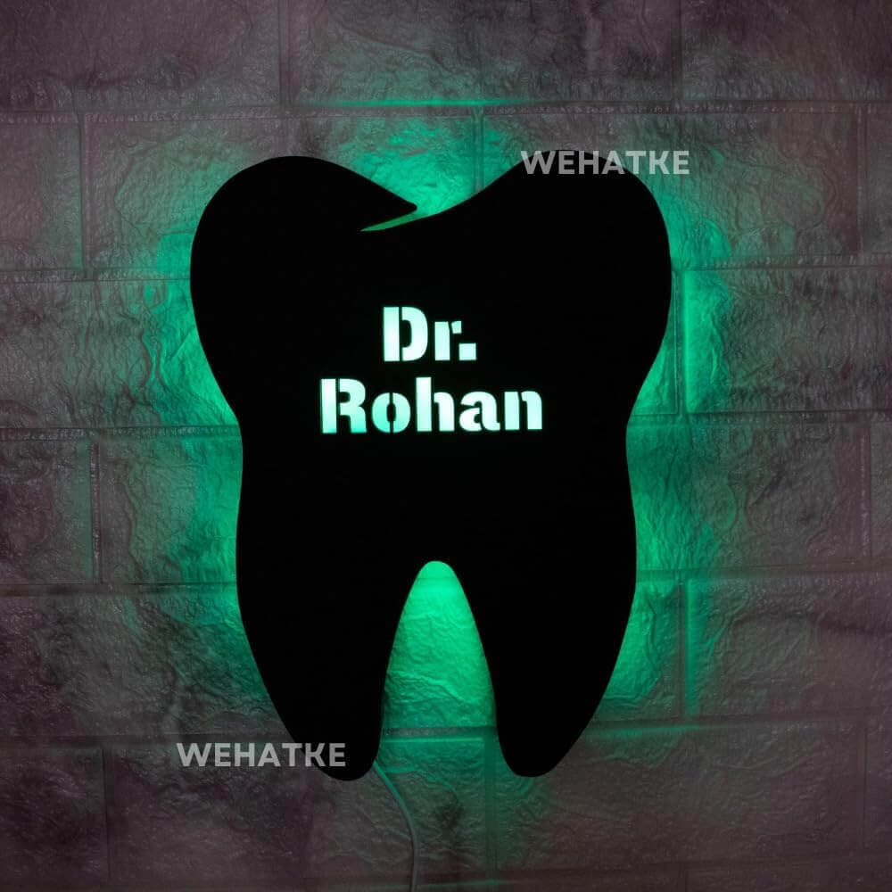 Customized MDF Teeth Led frame with name