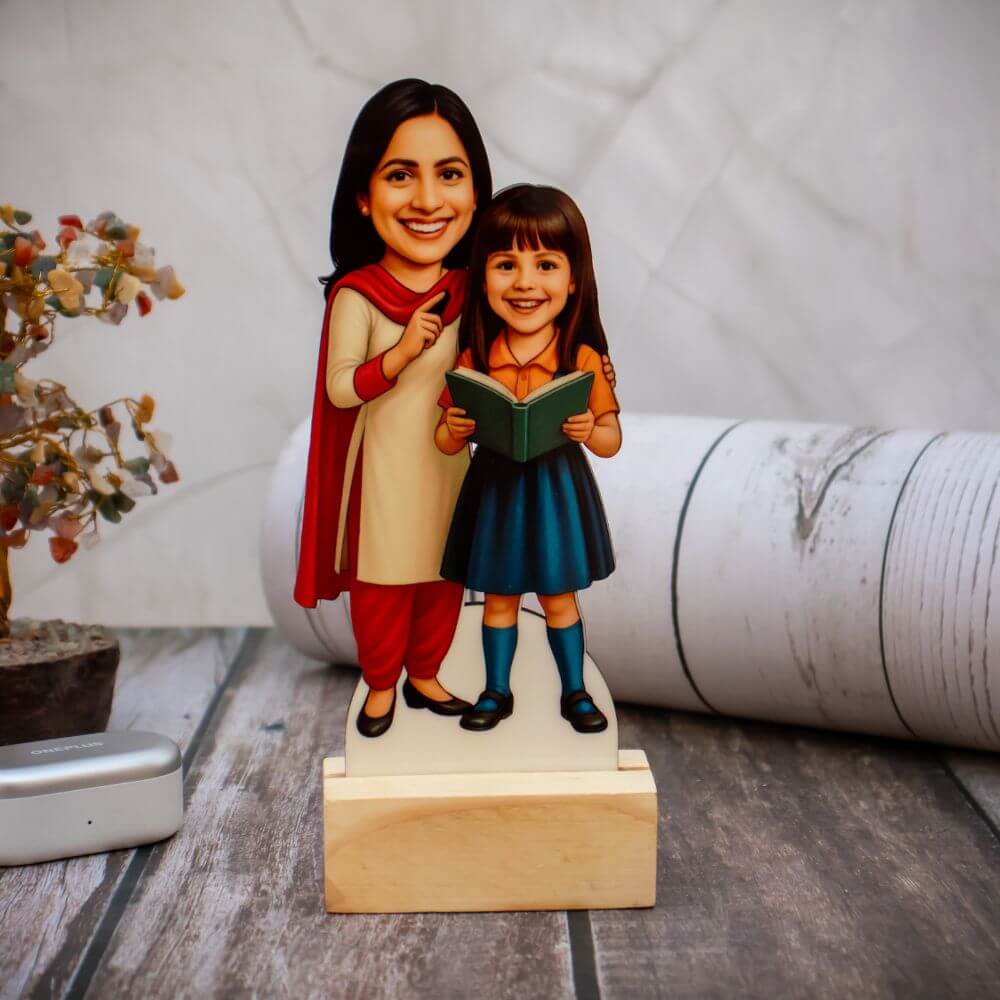 Personalized Mom Daughter Caricature with Photo