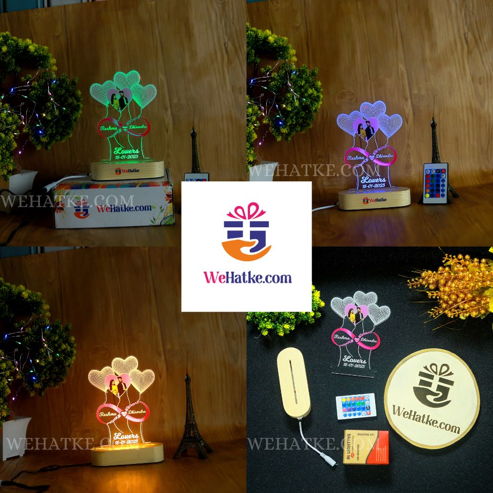 3D illusion Heart Lamp With Your Image And Name