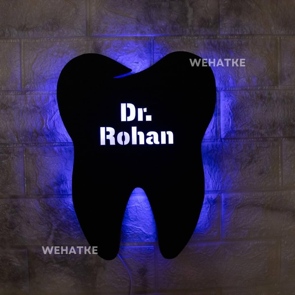 Customized MDF Teeth Led frame with name