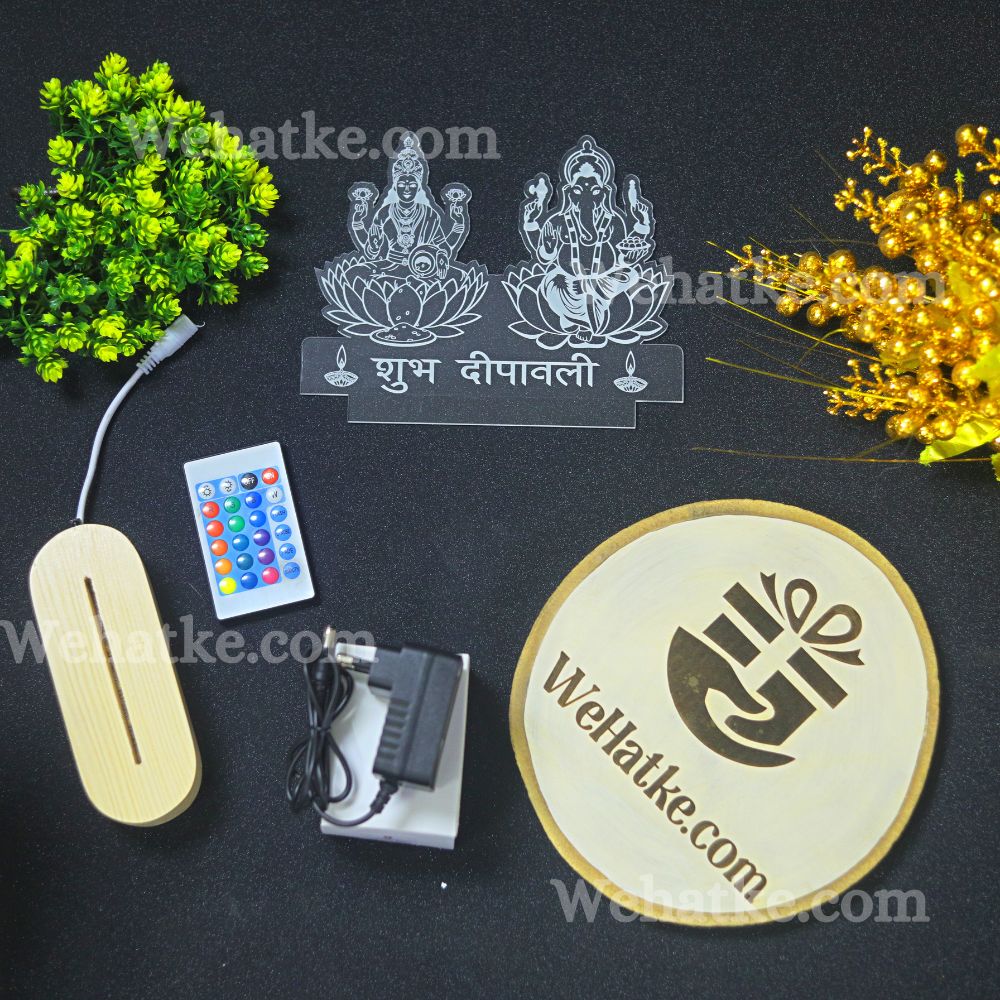Subh Diwali Lakshmi Ji & Ganesh Ji Acrylic 3d Illusion Led Lamp