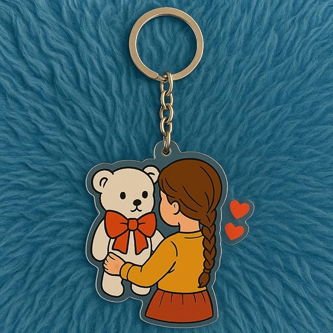 Cute Girls With Teddy Bear acrylic keychain