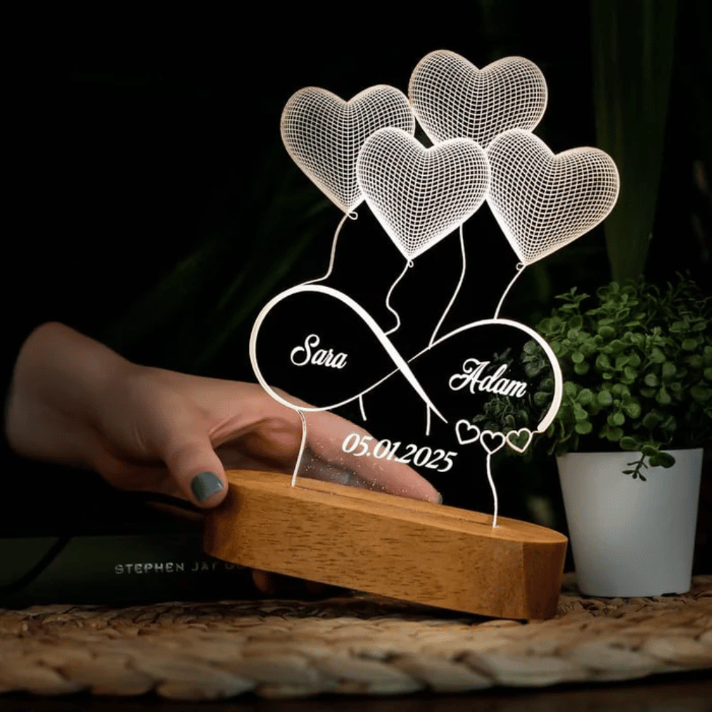 Customized 3D heart Acrylic Led lamp for couple