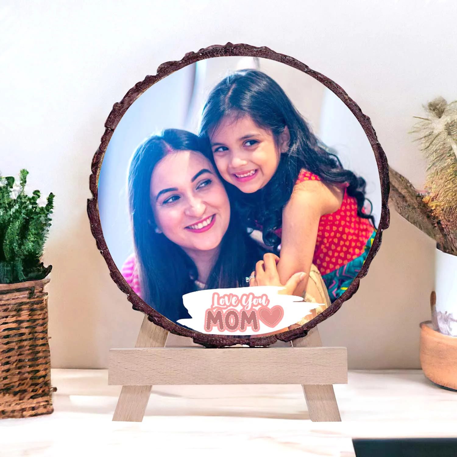 Love You Mom Wooden Block Photo Frame