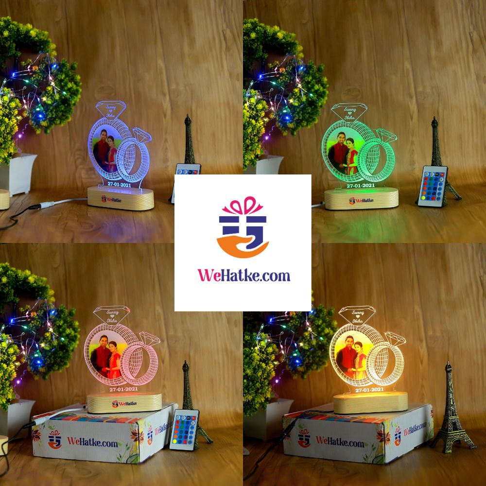 Customized 3D Diamond Illusion Lamp For Couple with photo