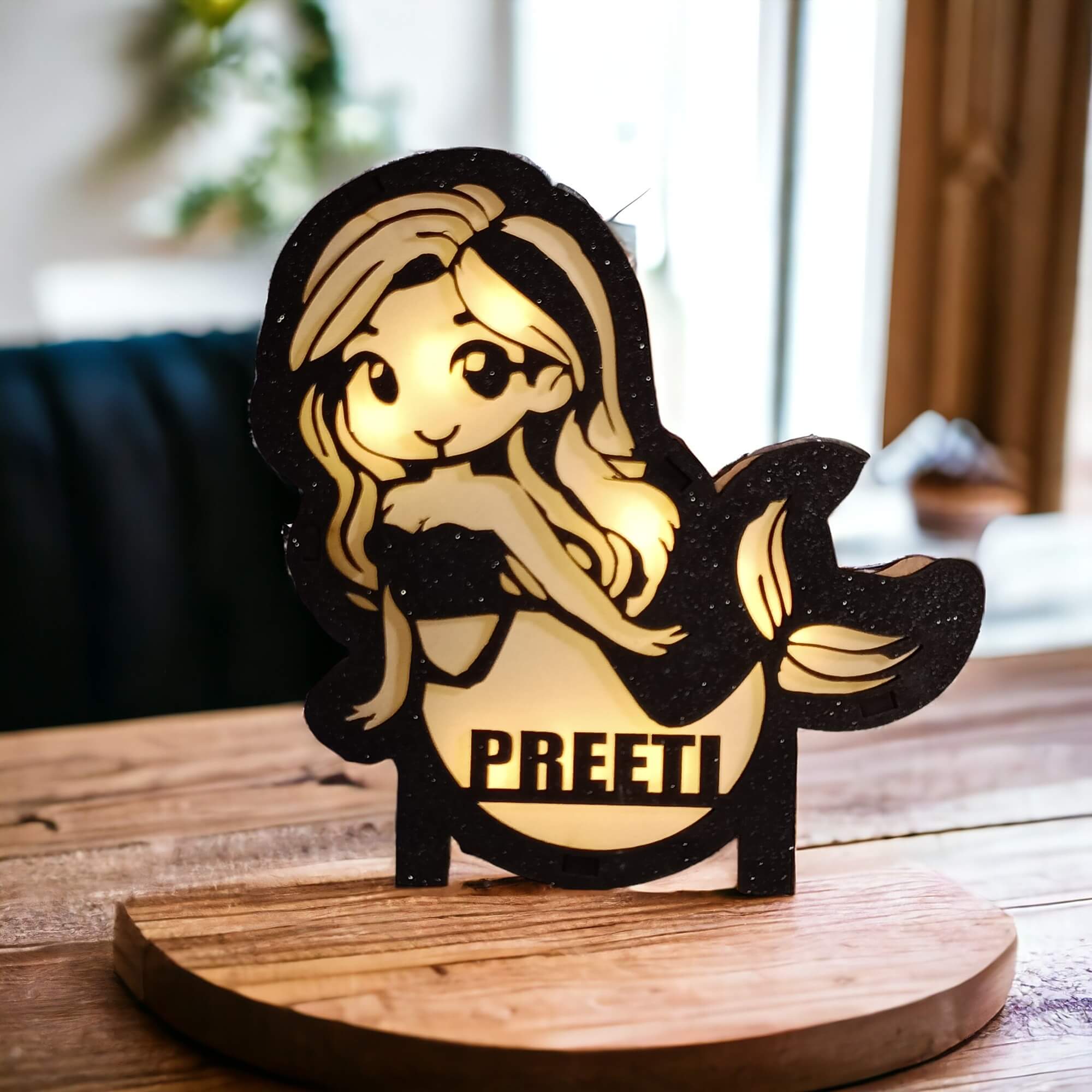 Personalized Wooden Mermaid Lamp With Name