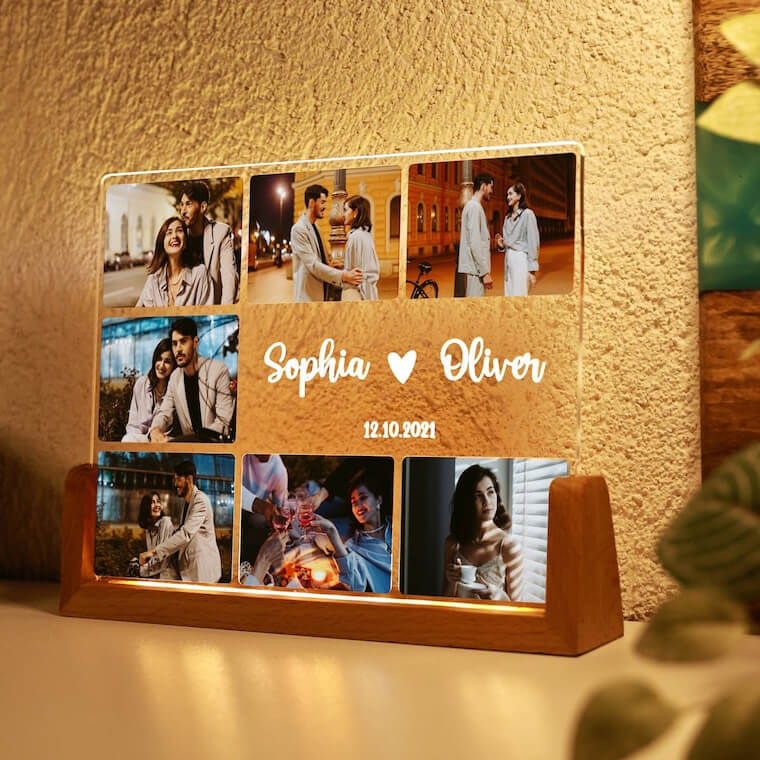 Customized Photo Collage, Name & Memorable Date Lamp