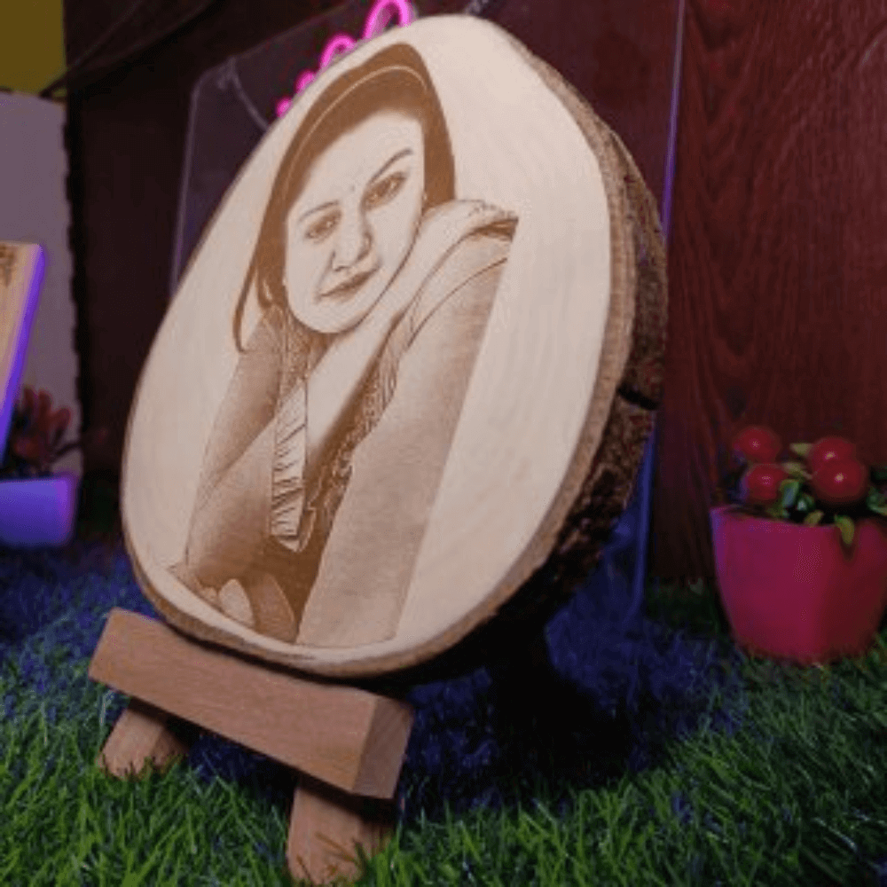 Wooden Slice Engraved Photo Frame