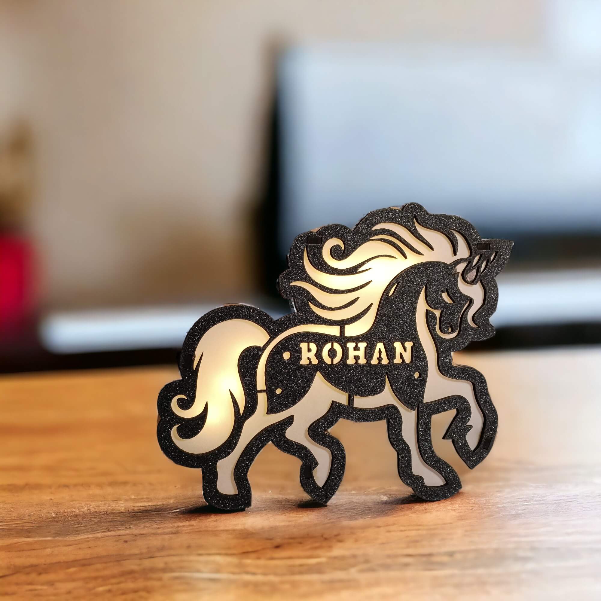 Personalized Wooden Unicorn Lamp With Name