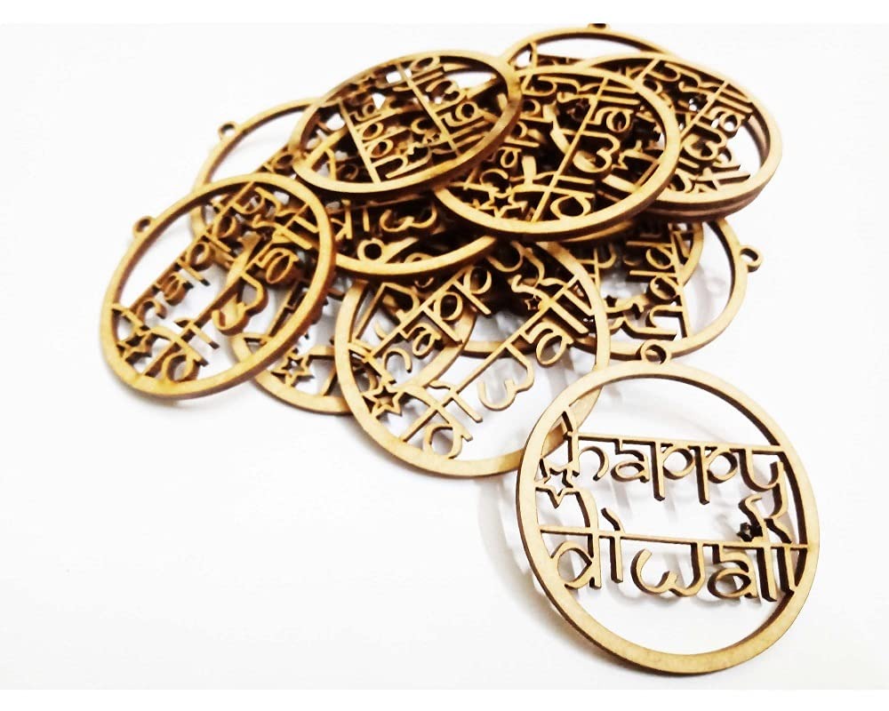 Wooden Cutout Happy Diwali Tags