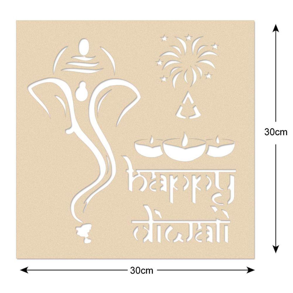 Ganpati and Happy Diwali Wooden Rangoli Stencils Set