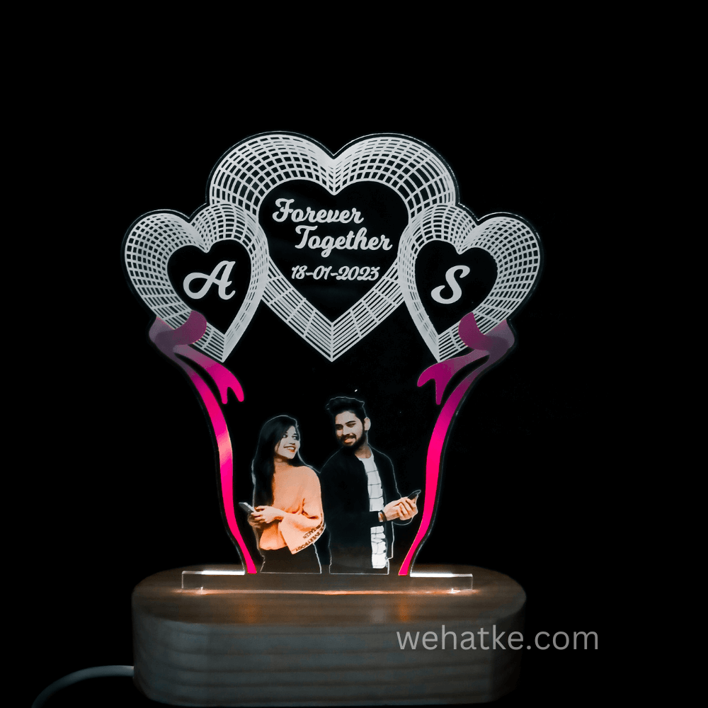 3D illusion Heart Lamp With Your Image And Name Initials