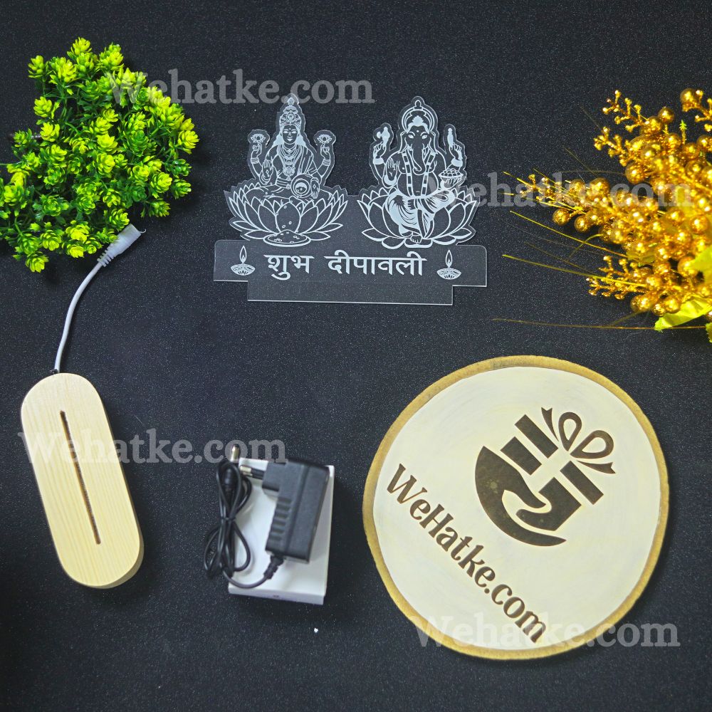 Subh Diwali Lakshmi Ji & Ganesh Ji Acrylic 3d Illusion Led Lamp