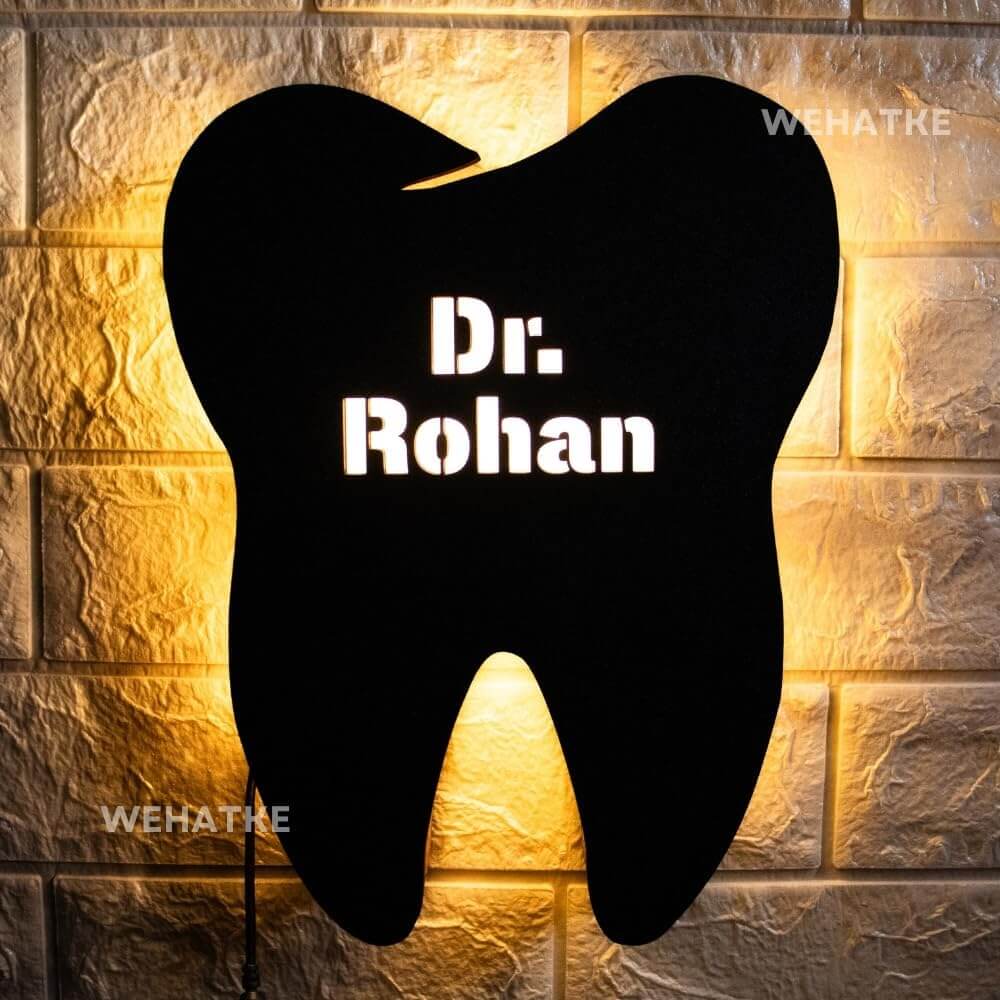 Customized MDF Teeth Led frame with name
