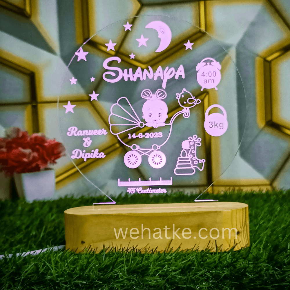 3D Customized Lamp For Baby With Name DOB Time Parents Name