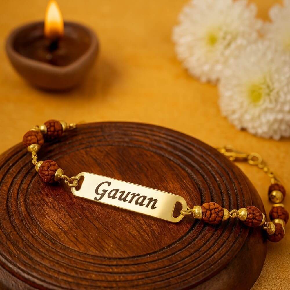 Rudraksha Metal Rakhi with Name