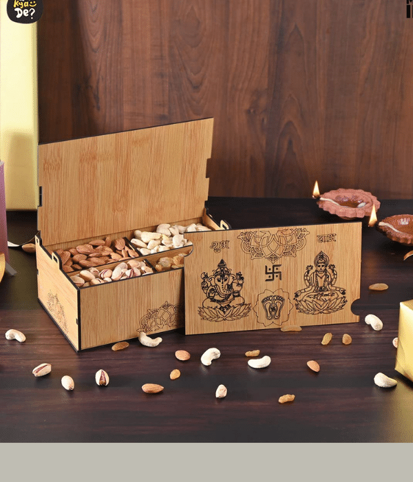 Diwali Lakshmi Ganesha Engraved Wooden Dry Fruit Box