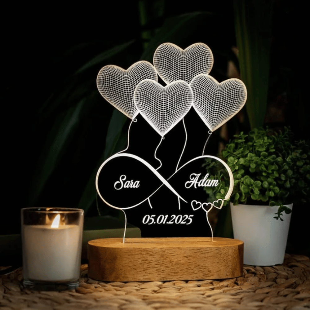 Customized 3D heart Acrylic Led lamp for couple