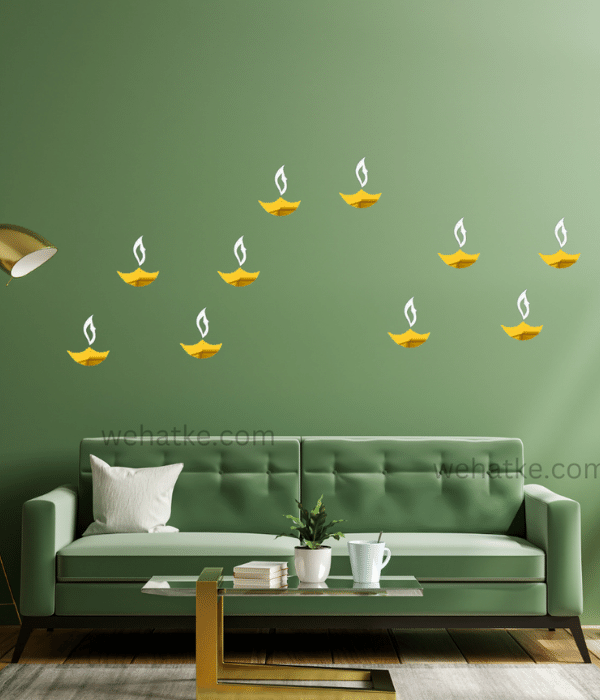 Diwali Ganesha Design 3D Acrylic Decorative Golden Mirror Wall Stickers