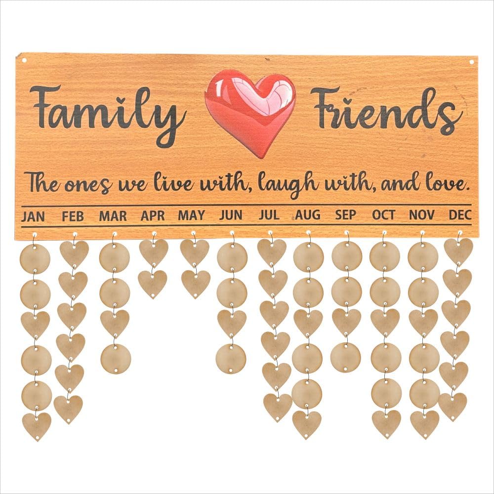 Wooden Family & Friends Birthday Reminder Calendar Wall Hanging