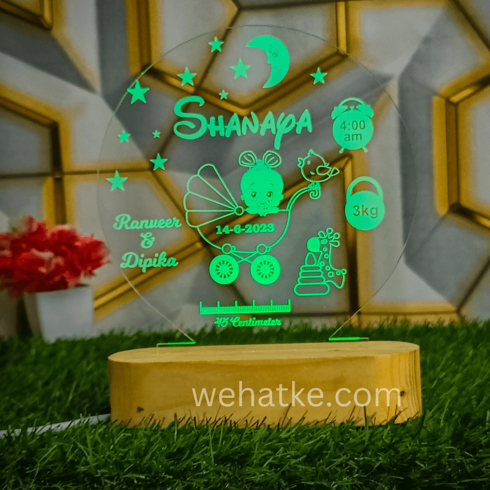 3D Customized Lamp For Baby With Name DOB Time Parents Name