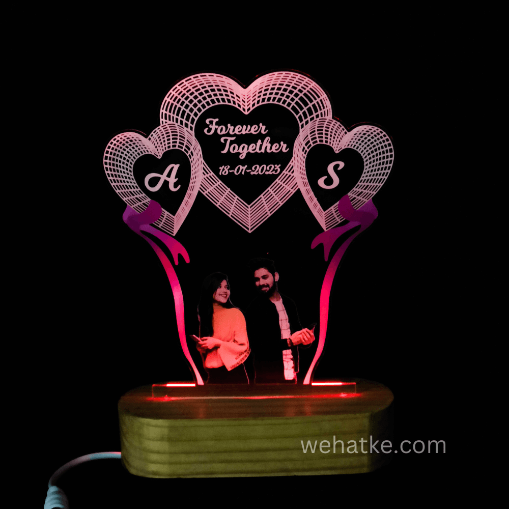 3D illusion Heart Lamp With Your Image And Name Initials