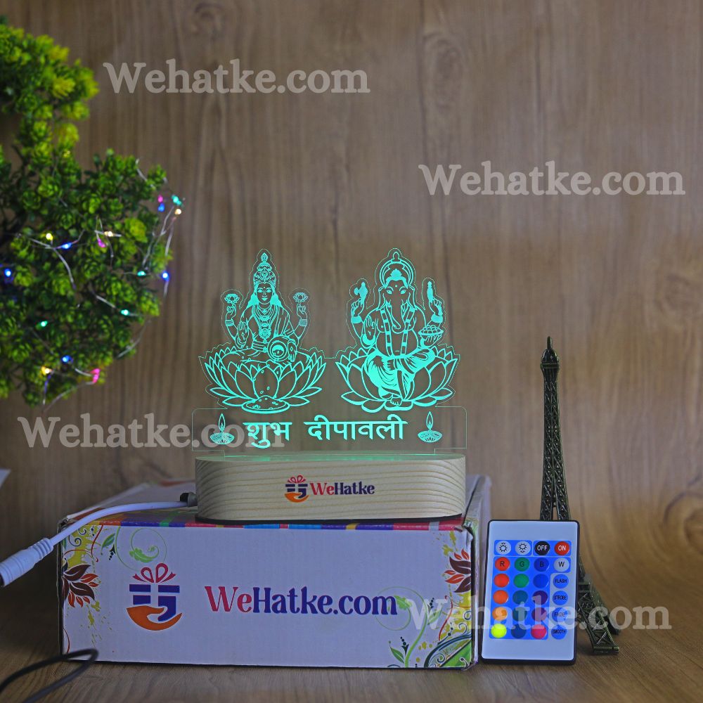 Subh Diwali Lakshmi Ji & Ganesh Ji Acrylic 3d Illusion Led Lamp