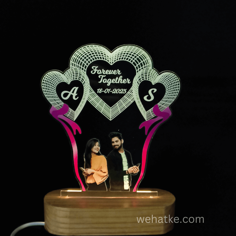 3D illusion Heart Lamp With Your Image And Name Initials