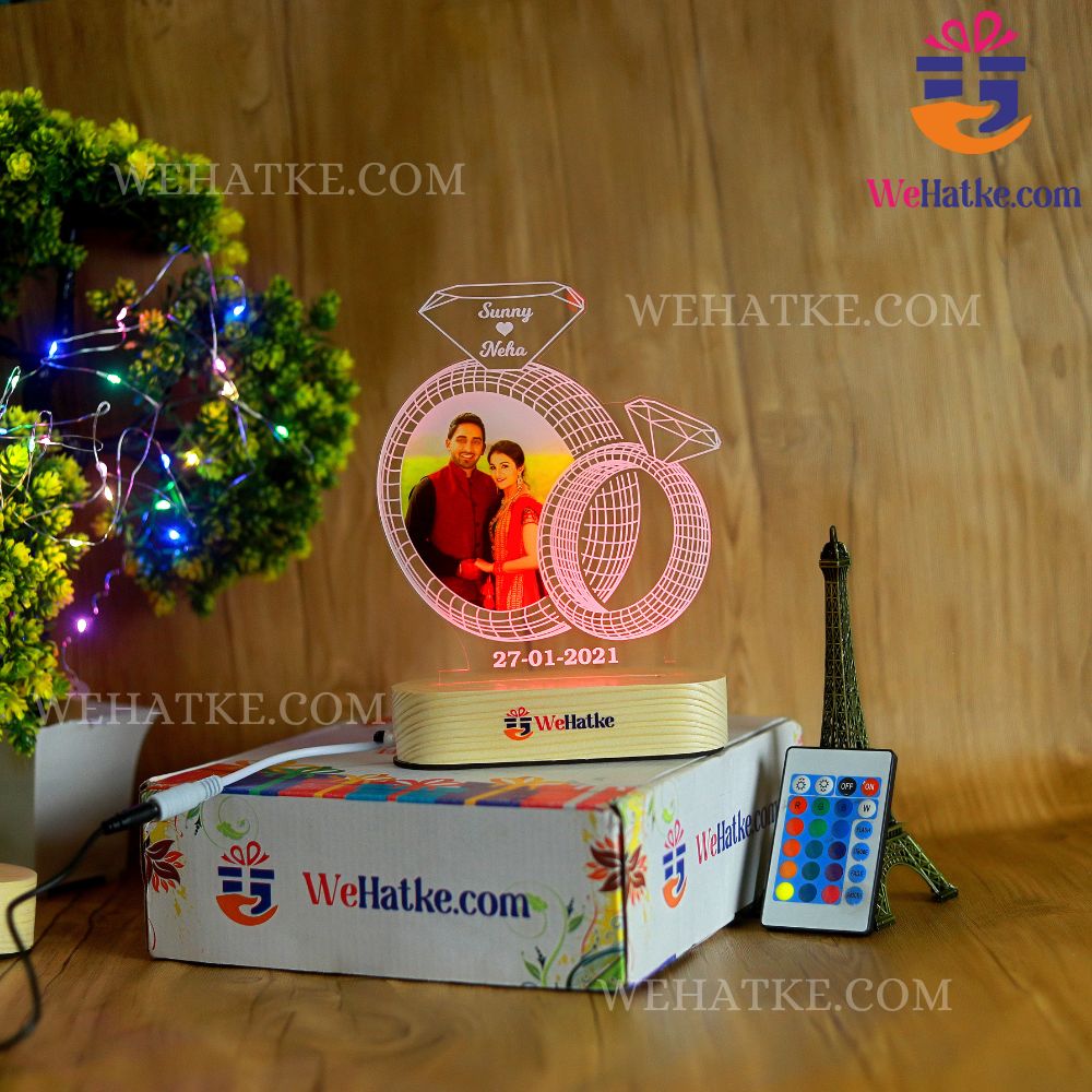 Customized 3D Diamond Illusion Lamp For Couple with photo