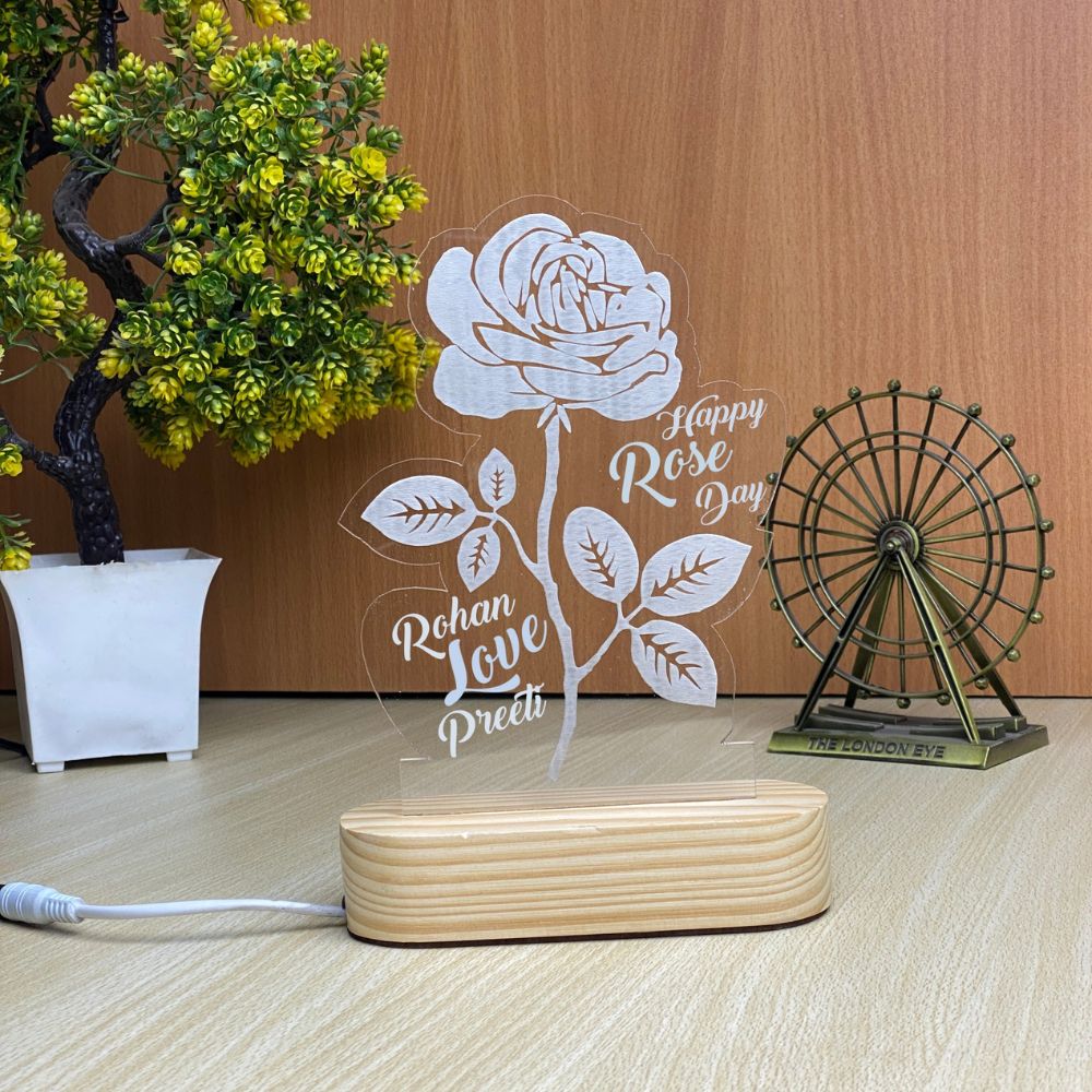 WEHATKE Customized Rose 3D Illusion Lamp For Rose Day & Valentine's Day