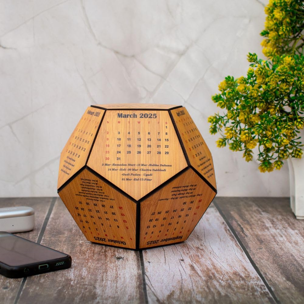 Geometric Wooden Tabletop Calendar