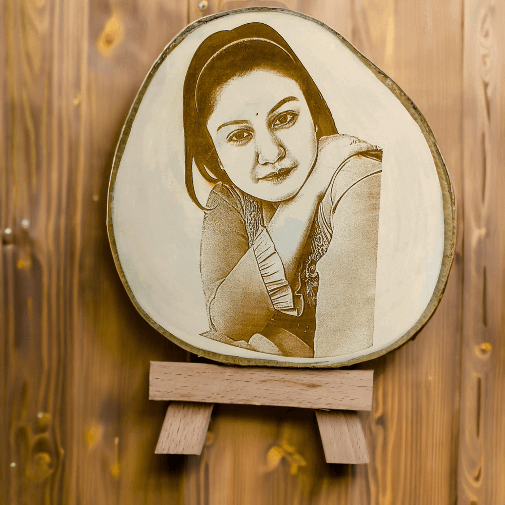 Wooden Slice Engraved Photo Frame