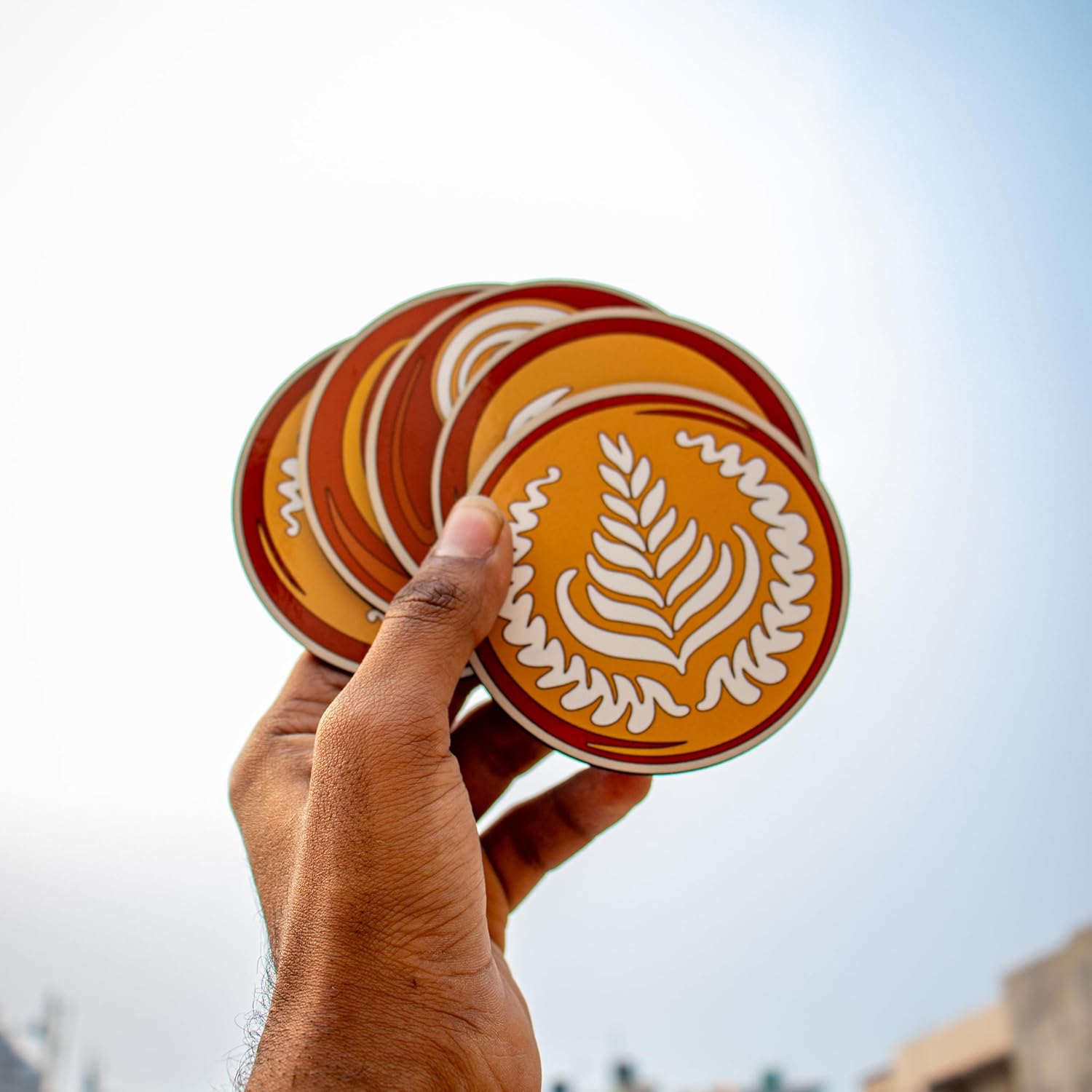 Wooden Coaster Set with Coffee Art Design