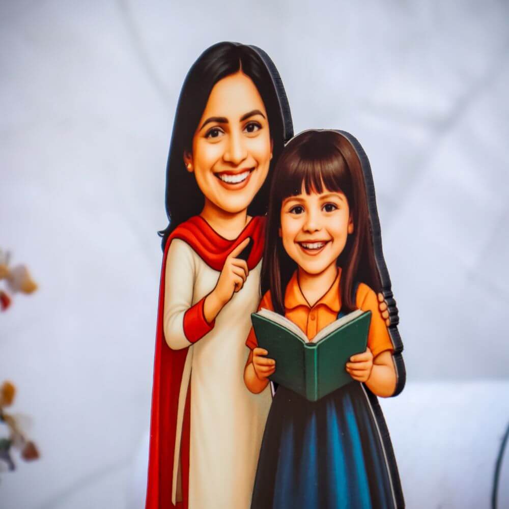 Personalized Mom Daughter Caricature with Photo