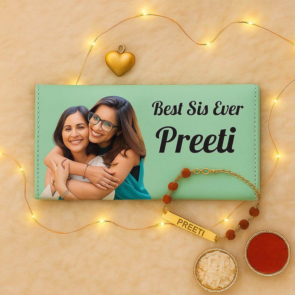Personalized Wallet with Rakhi Bracelet
