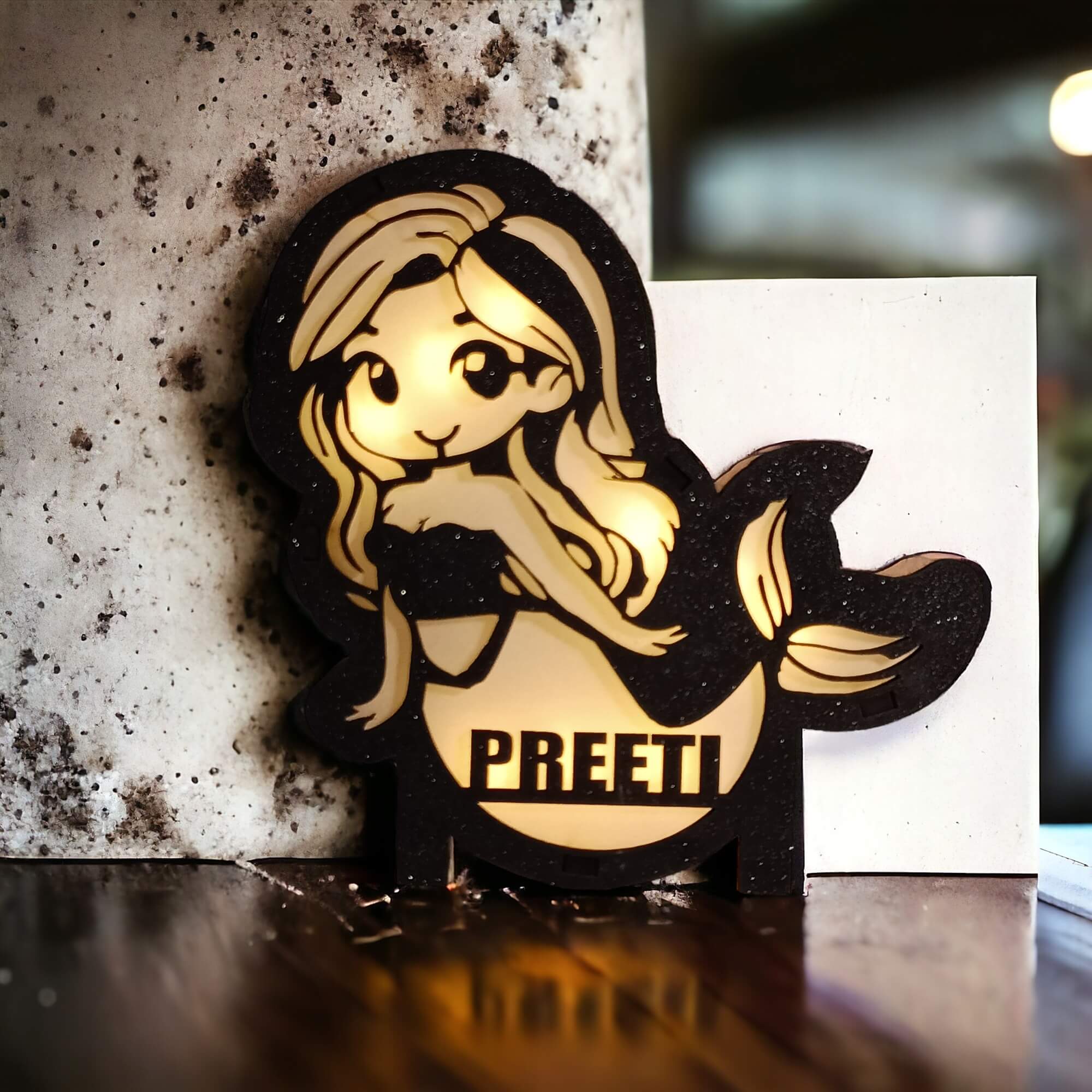 Personalized Wooden Mermaid Lamp With Name