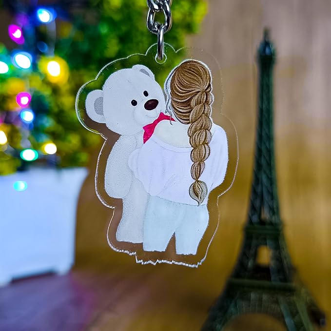 Cute Girls With Teddy Bear acrylic keychain