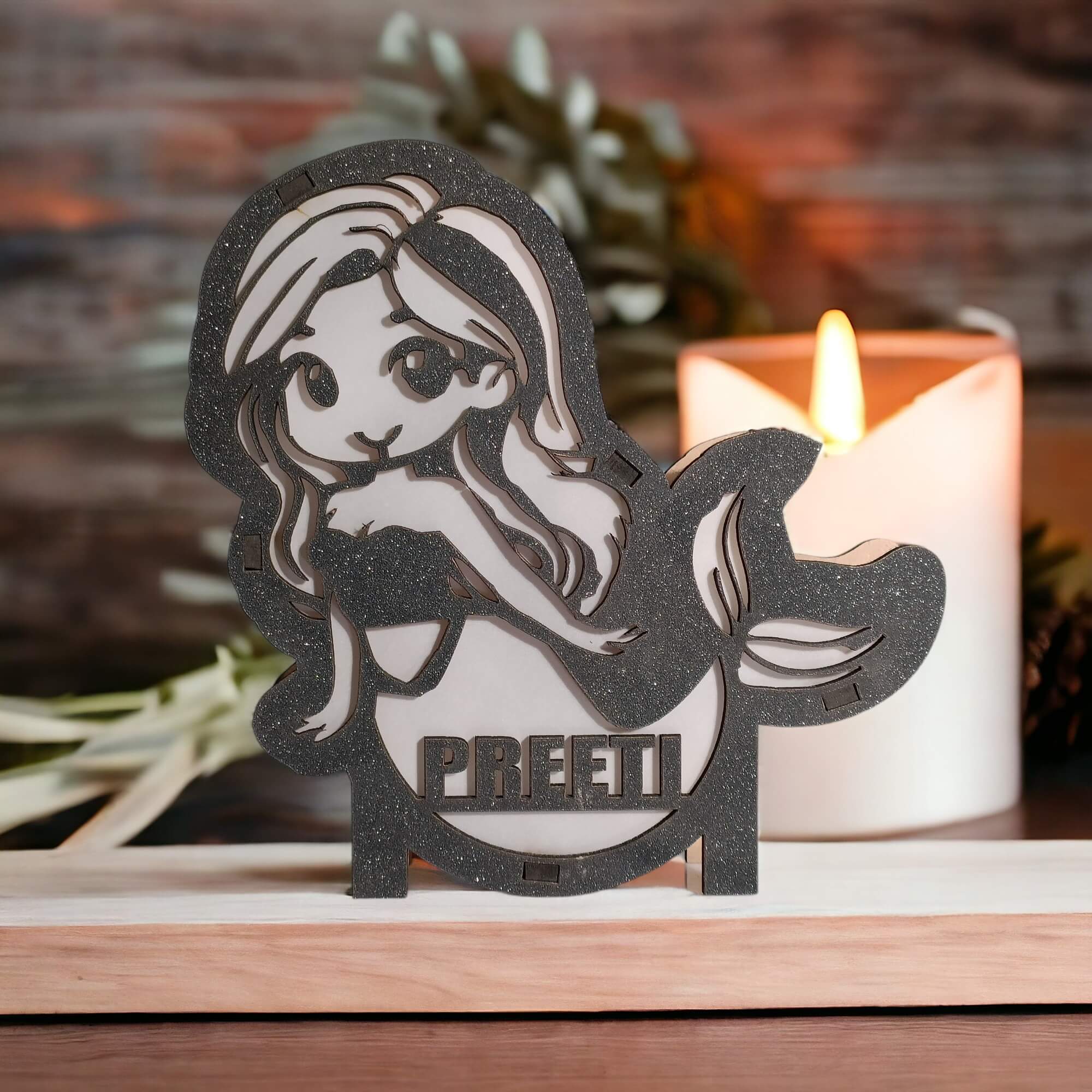 Personalized Wooden Mermaid Lamp With Name