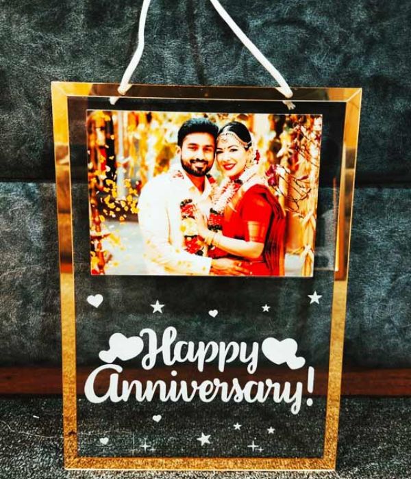 Customized Happy Anniversary Acrylic With golden hanging plaque