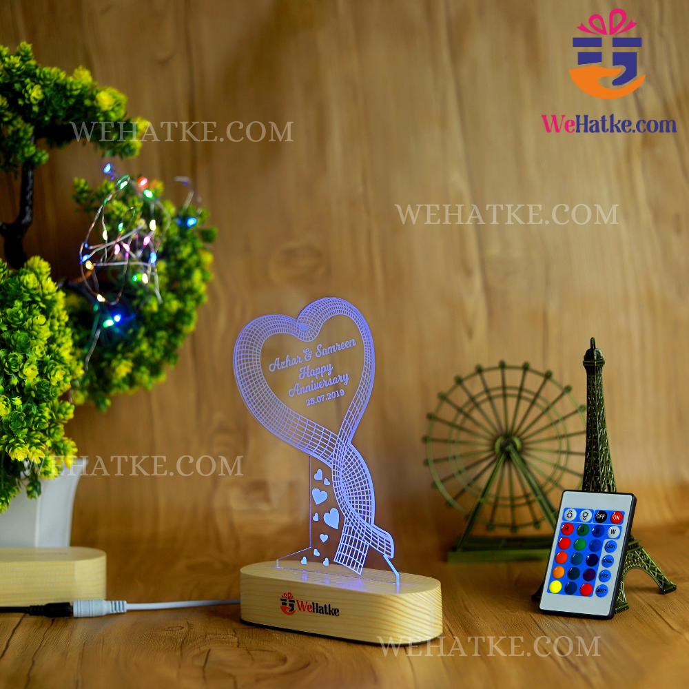 Heart Shape 3d illusion lamp Love gift