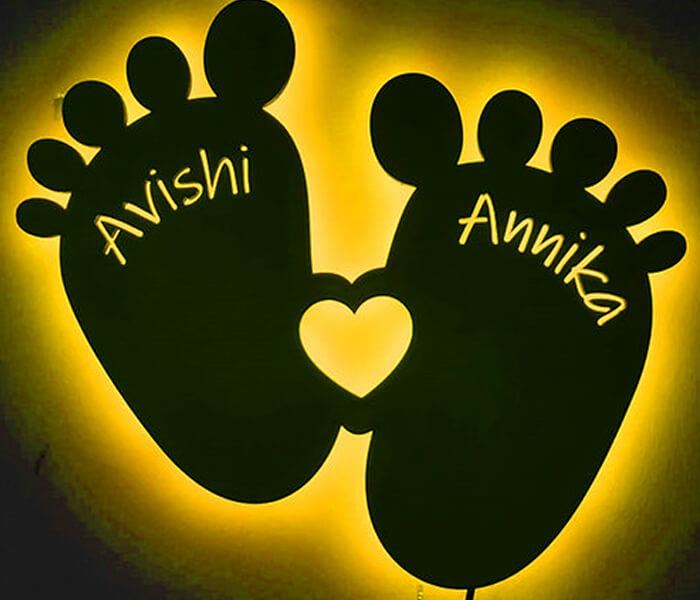 Customized Twin Baby Feet Wall Led Frame with Name