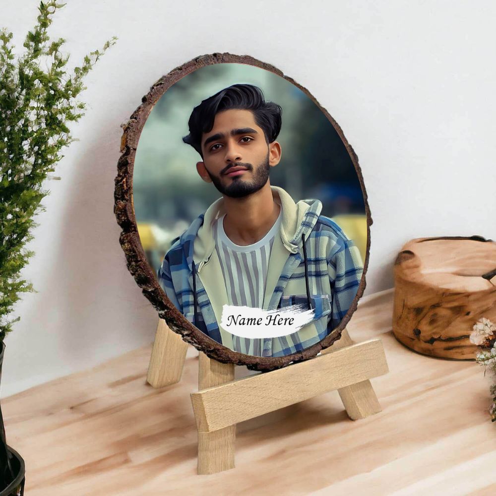 Customized Natural Wooden Slice Couple Photo Frame