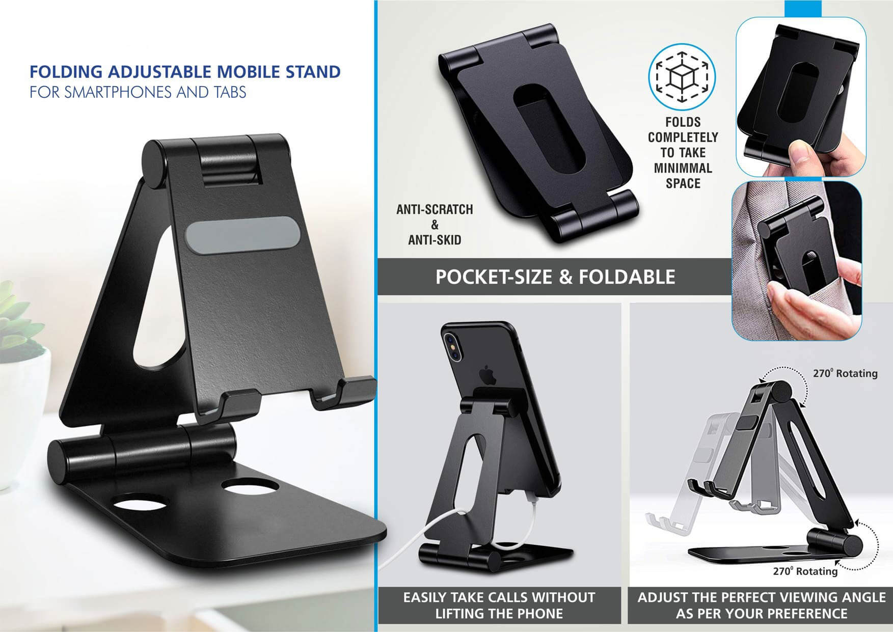 Personalized 3 Axis Foldable Metal Phone Stand