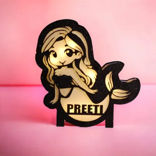 Personalized Wooden Mermaid Lamp With Name