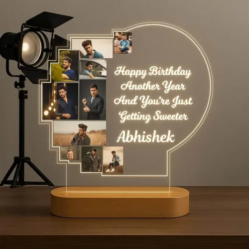 Personalized Birthday Photo Collage LED Lamp with Custom Name & Message