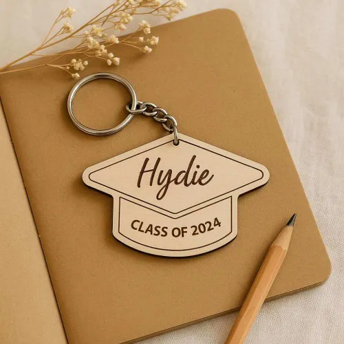 Personalized Graduation Cap Wooden Keychain